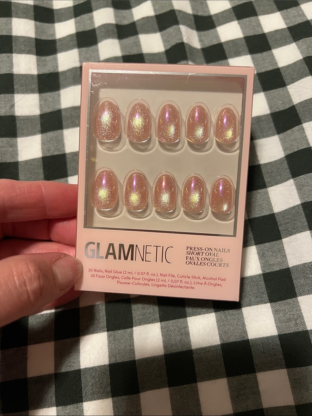 GLAMNETIC Pink Iridescent Press-On Nails — Short Oval Set